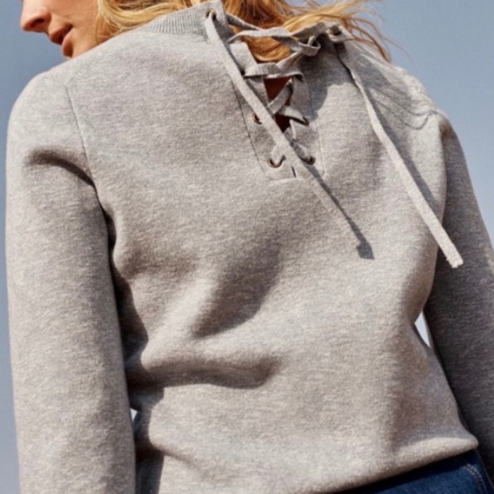 MADEWELL | lace-up crewneck sweater | long sleeve | gray | S
